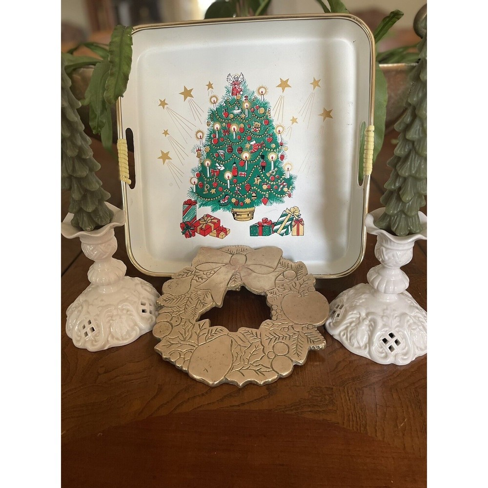 Vintage Brass Christmas Wreath Trivet  Approximate 6.5" Diameter Signed Rubel 81